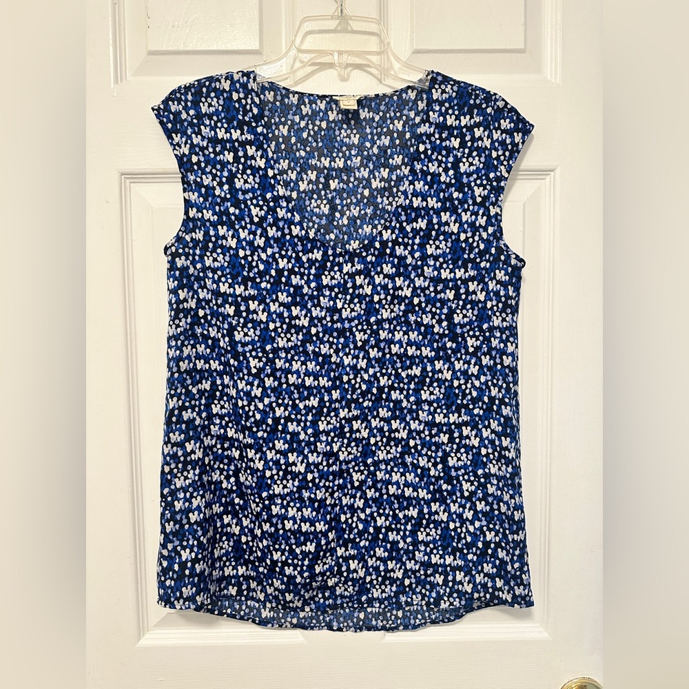 J.Crew Cap Sleeve Short Sleeve Blouse Blue Pattern Size Small 4